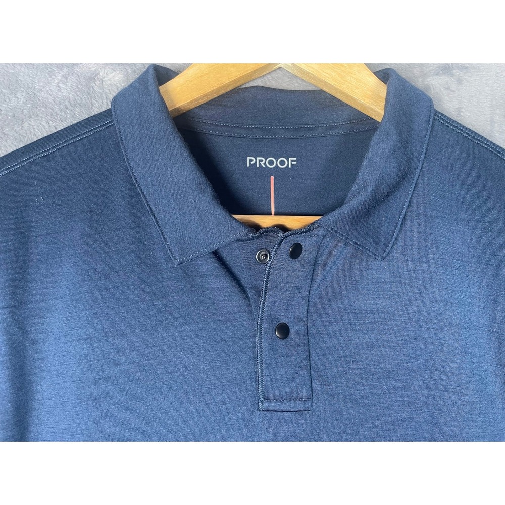Proof 72-Hour Merino Wool Polo Shirt Mens Medium Navy Blue Short Sleeve Snap